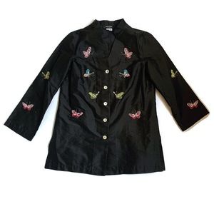 Vintage 100% Silk black embroidered butterfly top